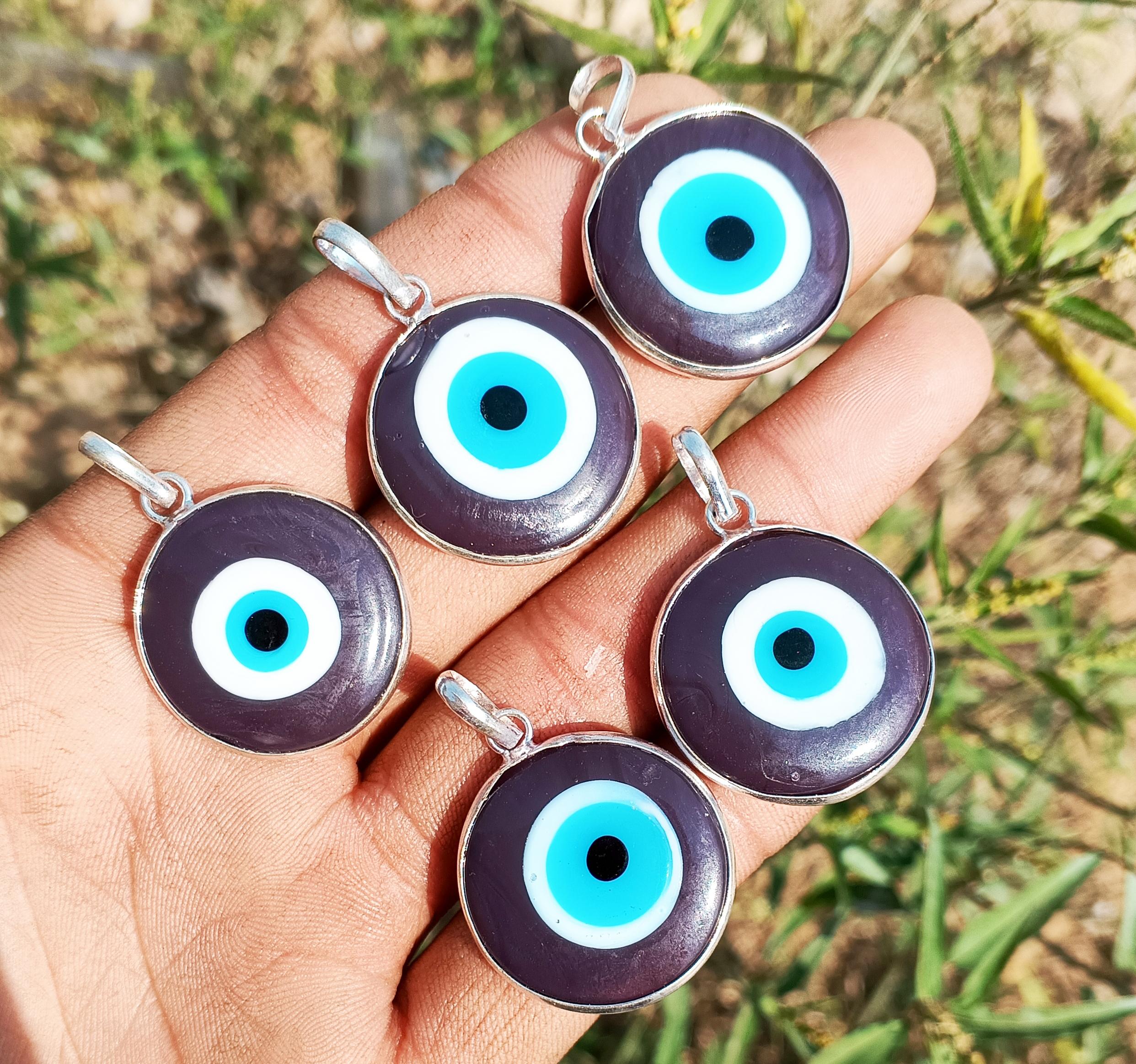 

Драгоценный камень сглаза 925 пробы с покрытием из серебра, оптовая партия, 5 шт., круглые подвески с безелем