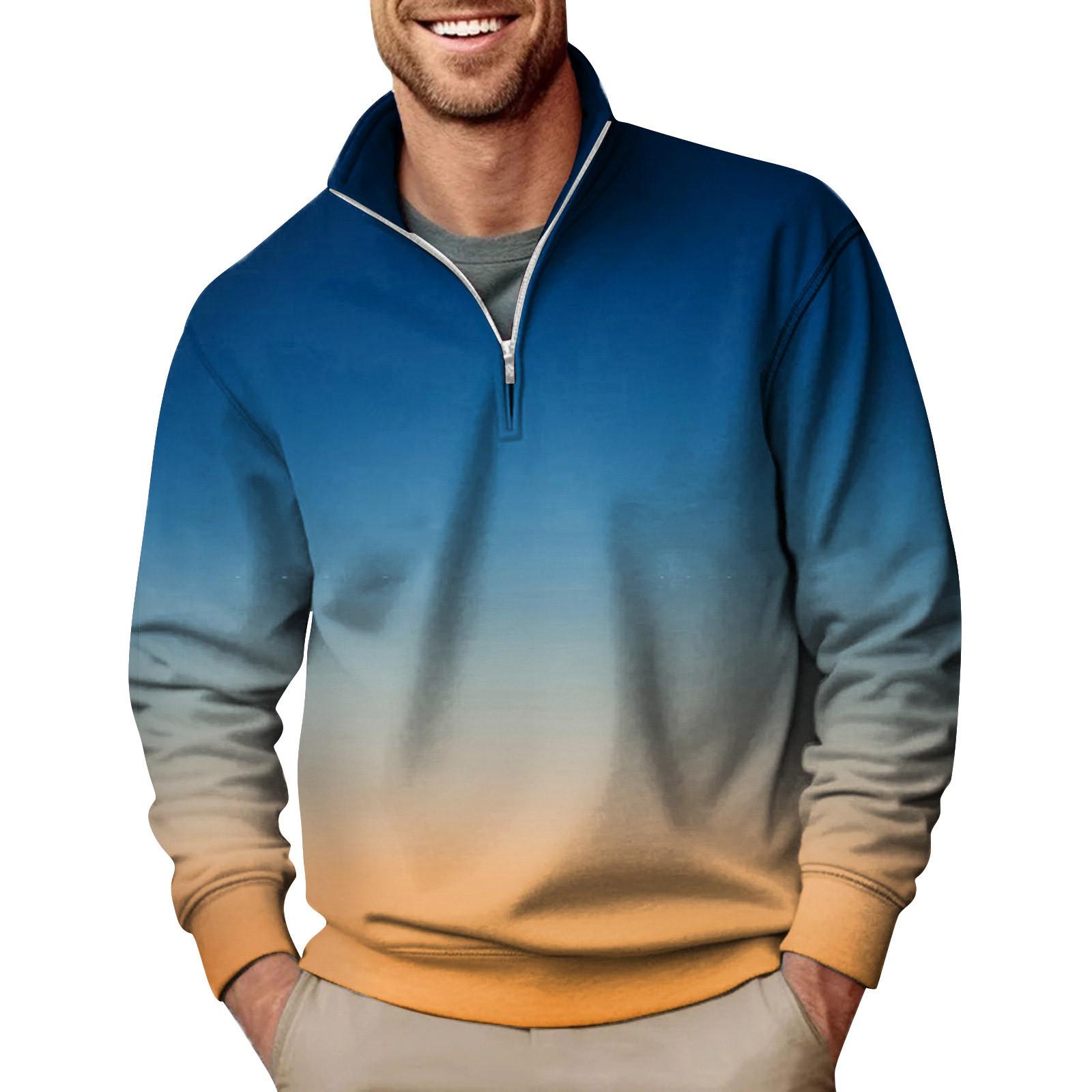 

Чоловічий модний верхній повсякденний приталений пуловер із довгим рукавом і блискавкою, малим високим коміром XL