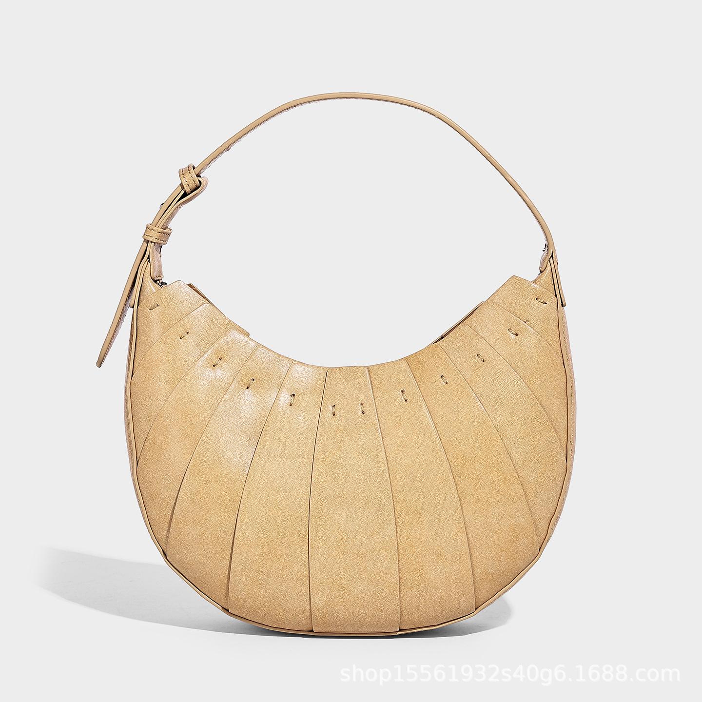Artistic Handmade Splicing Crescent Bag for Women, New Niche Fashion, Simple and Versatile Bag, Commuting Armpit Shoulder Bag