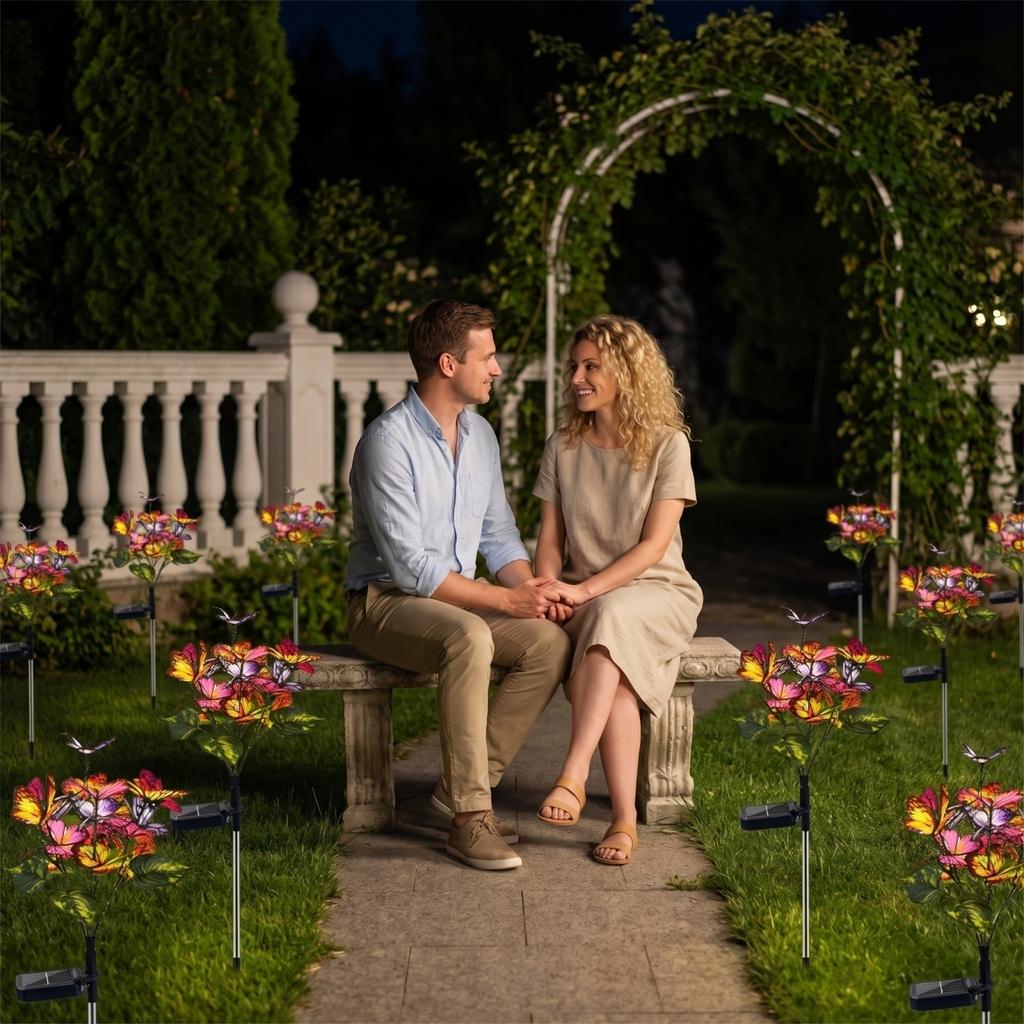 Solar-powered Butterfly Flower Light, LED Simulated Flower Light, Outdoor Light, Outdoor Colored Light, European- Courtyard Decorative Light.