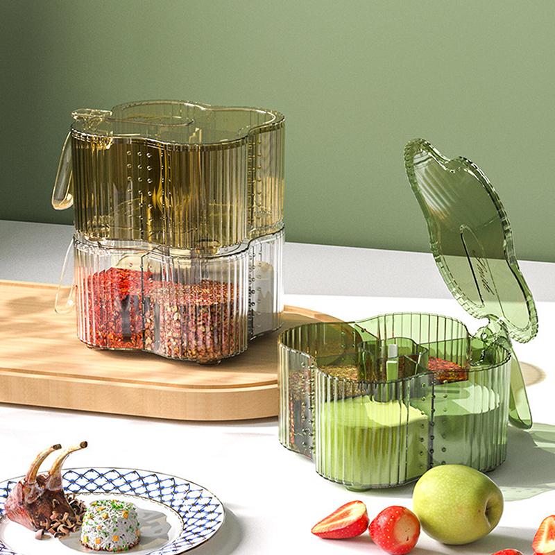 Transparent Seasoning Box Spice Holder Jar Container Travel Kitchen Storage Dry Fresh Safe PP Multi Compartment
