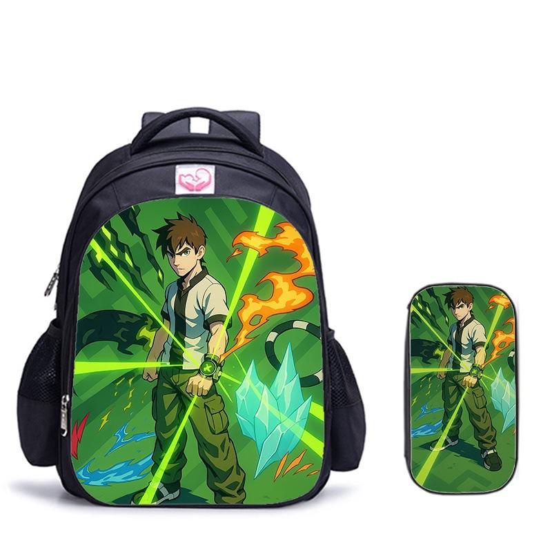Ben10 Omnitrix Transformation Printing Two-Piece Set Elementary School Shoulder School Bag Large Capacity Grid Pencil Case Combination