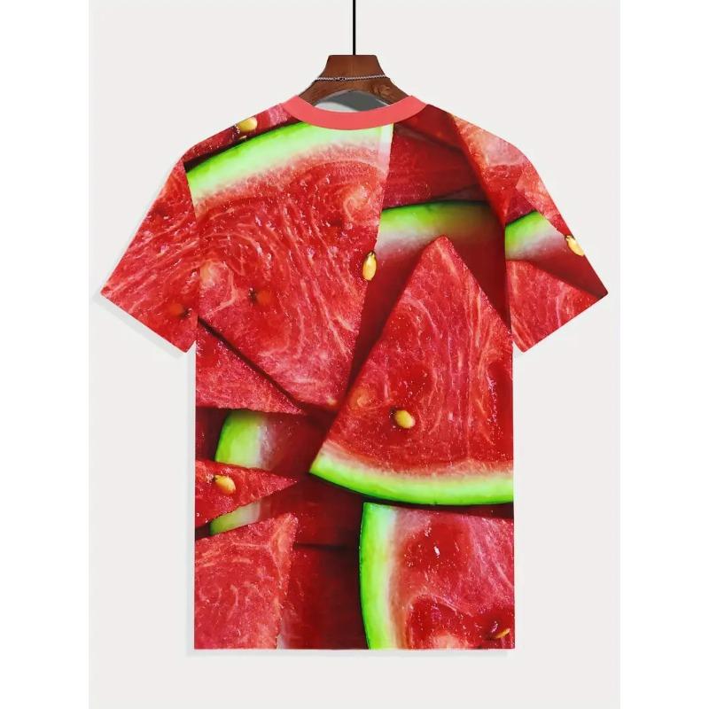 Men's 3D Printed Round Neck Casual T-shirt for Summer Wear Lightweight Breathable Trendy Vibrant Fresh Produce Element Pattern Printed T-shirt