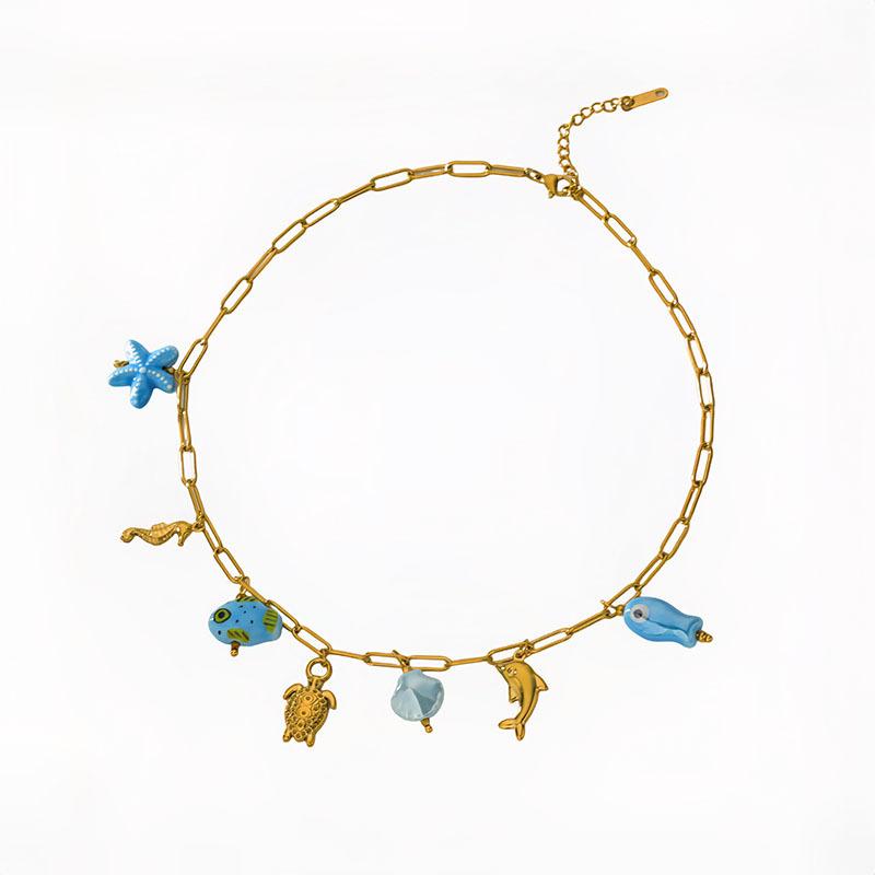 18K Gold Vacation Style Marine Elements Multi-Accessories Pendant Necklace Jewelry Light Luxury Niche Does Not Fade