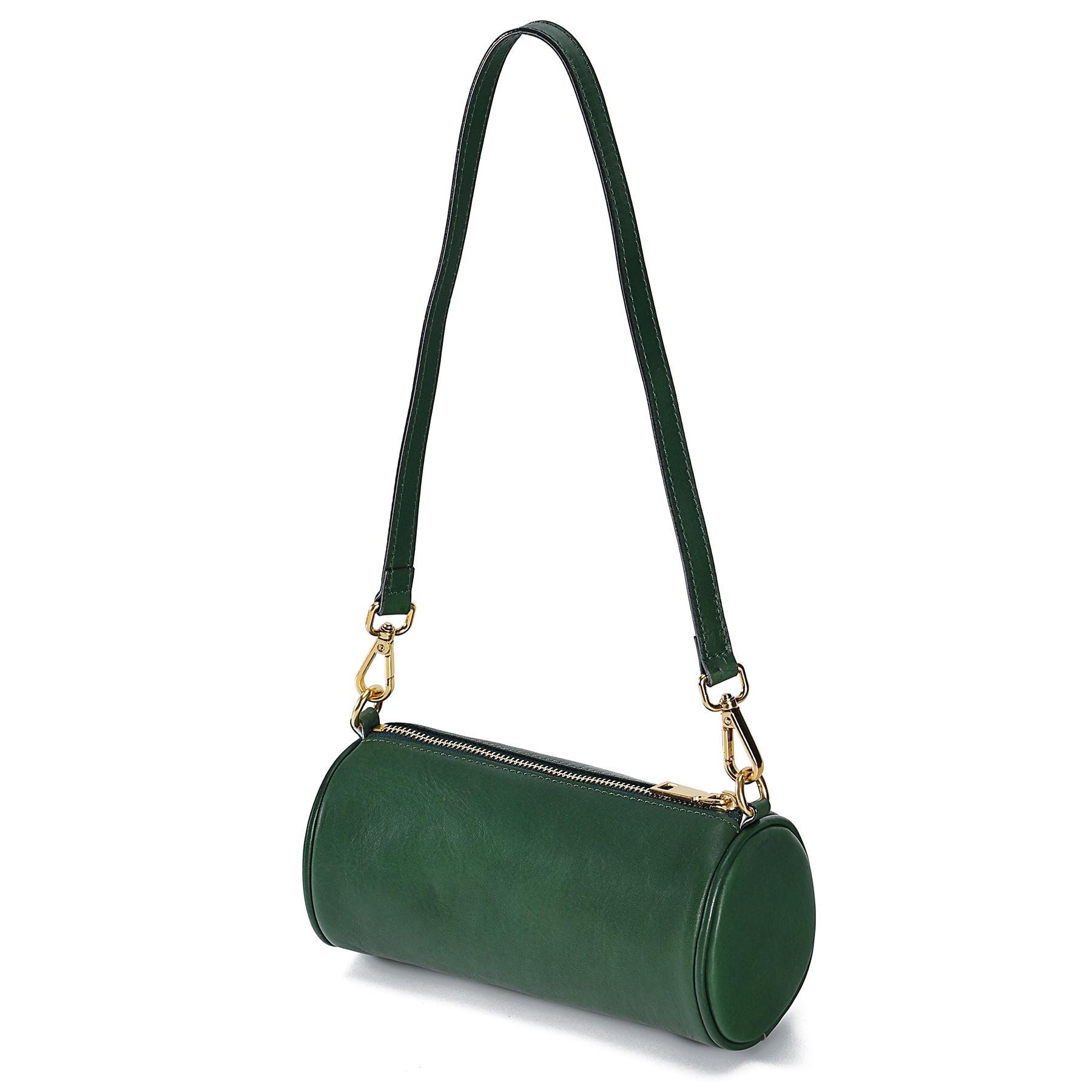 

Genuine Leather: Women s Shoulder Bag, Commuting, Casual and Fashionable Cylinder Bag, Women s Bag, Underarm Bag зелёный