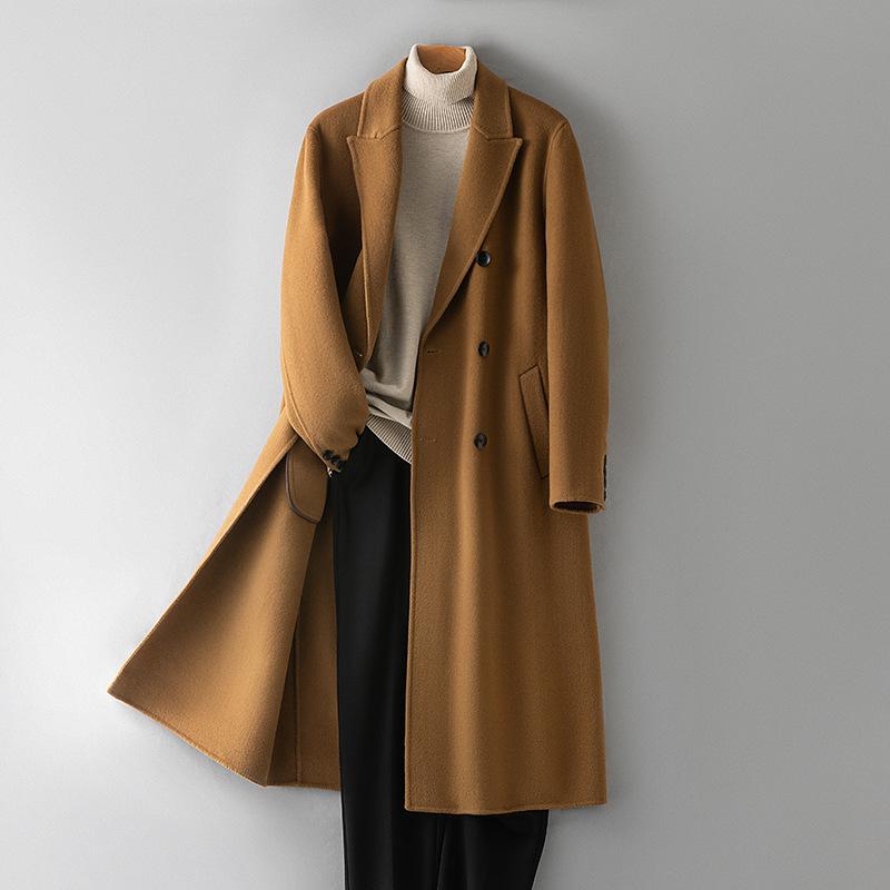 Autumn and Winter 100% Wool Coat Men's Long Over-the-knee Double-sided Lapel Collar Casual Coat Woolen Coat New Style