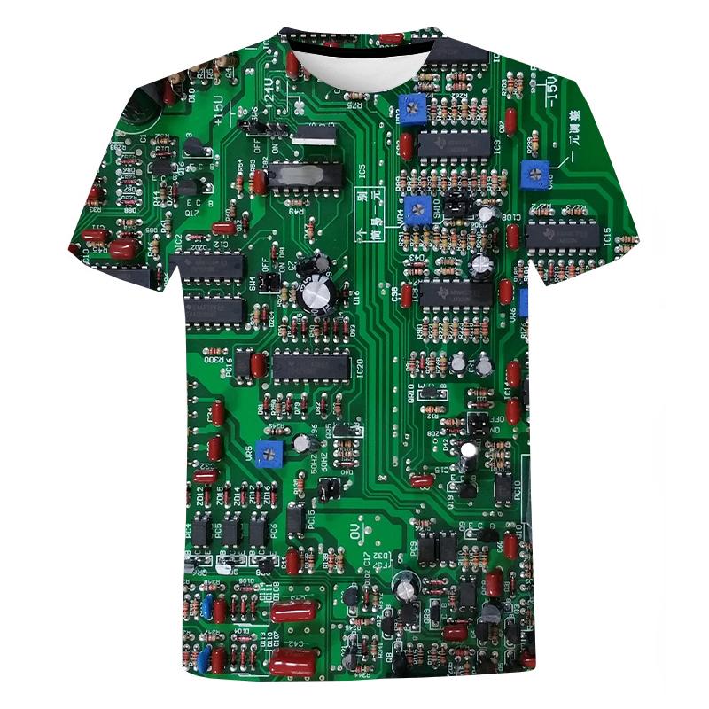 Leiterplatte 3D-bedrucktes T-Shirt Herren Damen Sommer Casual Electronic Chip Kurzarm Harajuku Streetwear Übergroßes T-Shirt