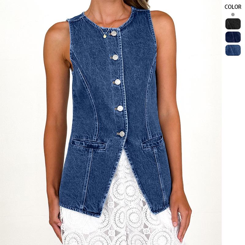 European & American Retro Sleeveless Denim Jacket for Women