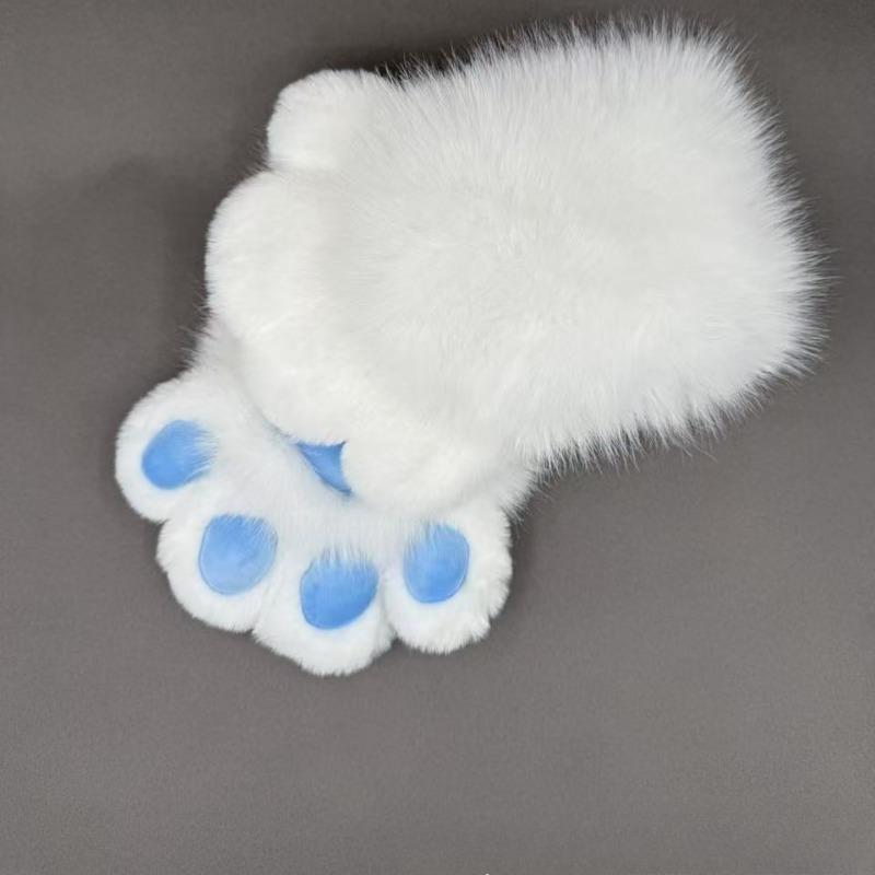 Süßes Cartoon Cosplay Kostüm Handschuhe Pelzig Kig Plüsch Katzenpfoten Handschuhe Cosplay Requisiten Party Fingerlos Cosplay One Size white