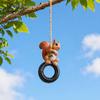Waterproof Balcony Hanging Decor Squirrel On Tire Outdoor Ornament, Realistic Resin Figurine for Whimsical Tree Decoration Garden Patio Decoration,