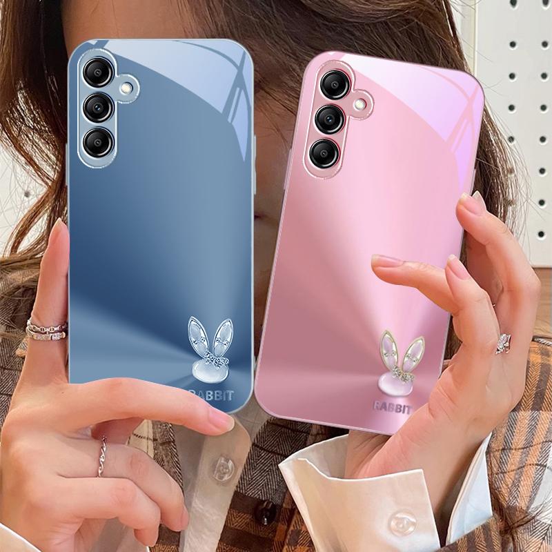 A Cute Light Blue Rabbit For Samsung A73 72 71 A70 56 55 54 A53 52 51 50 42 A35 A34 33 32 31 26 25 24 23 22 30 Glass Phone Case