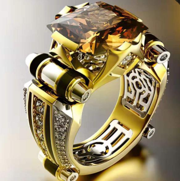 Diamond-Encrusted Domineering Ring Creative Color Separation Engagement Jewelry For Men And Women