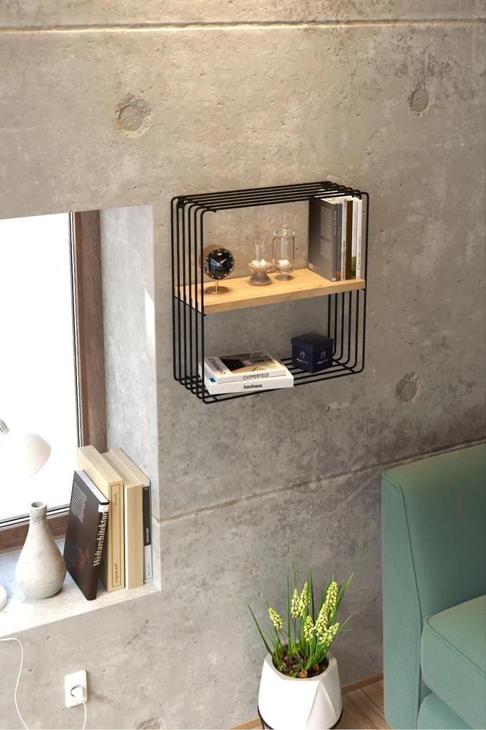 Modern Metal 3 Tiers Wall Shelf Decorative Bookcase with Wooden Shelf Metal Nightstand Home Storage and Organizer