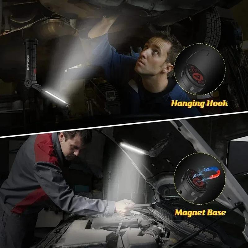 COB LED Folding Flashlight Portable Magnetic Work Light Lantern USB Rechargeable Emergency Repair Camping Torch Lamp With Hook