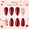24 Pcs Valentines Day Press On Nail French Tip False Nail Almond Full Cover Stick on Nail Lip Print Acrylic Nail