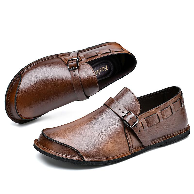 Spring and Autumn Large Size Foot Cover Lazy Casual Shoes Soft-soled Buckle Leather Shoes