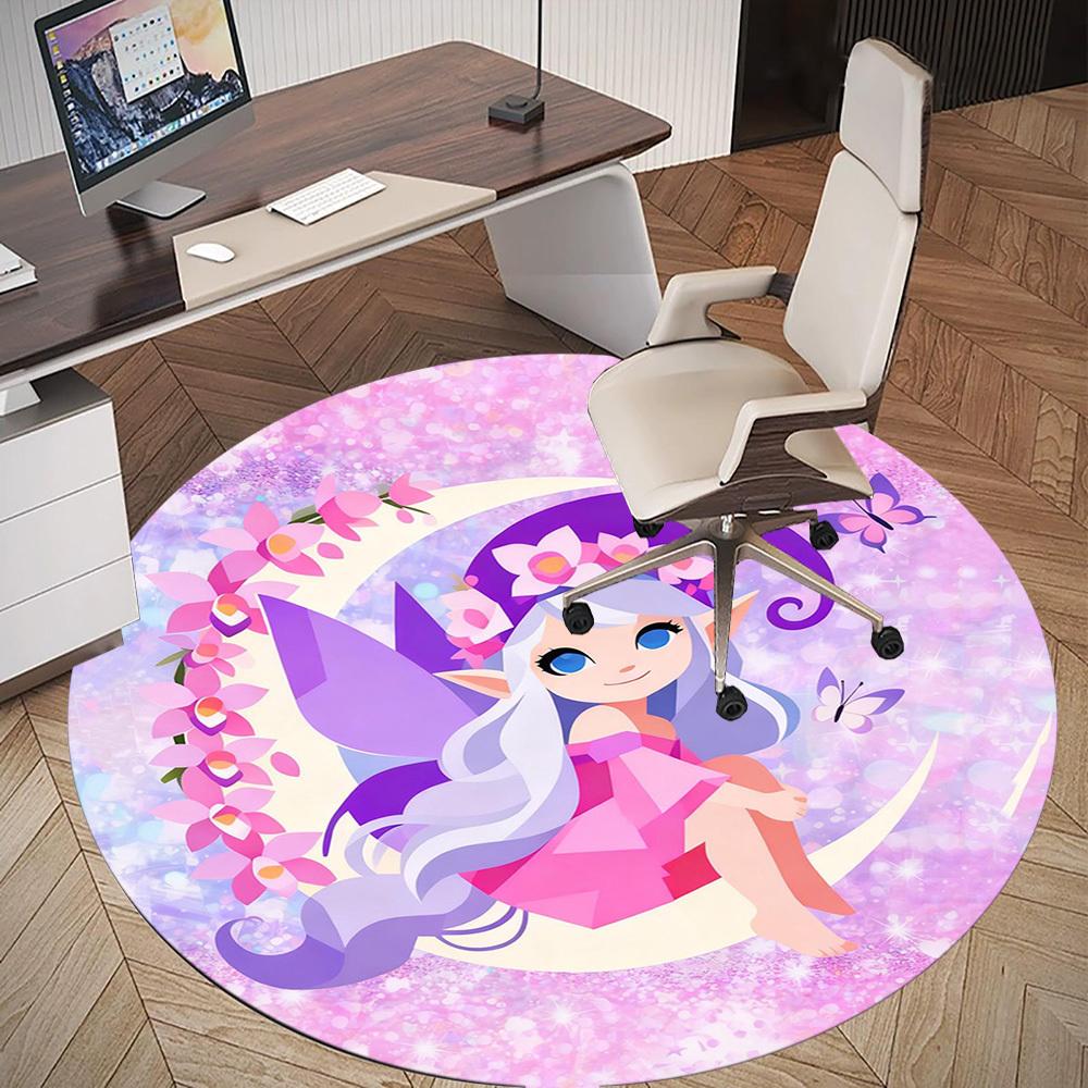 1PC Fairy Moon Round Chair Mat Area Rug - Non-Slip, Floor Mat for Office, Bedroom, and Indoor Decor -Gift D1127179