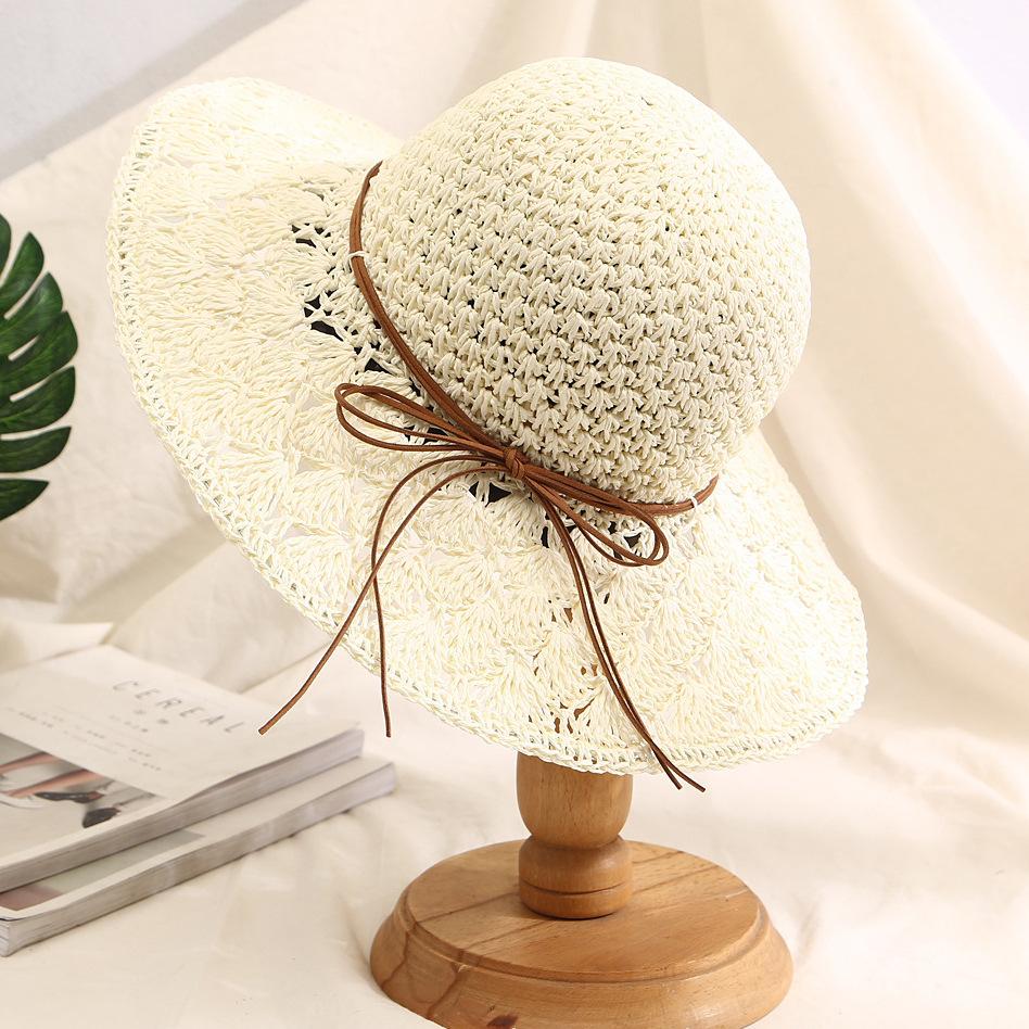 Women s summer foldable shade straw hat bucket hat outdoor outing sun hat handmade crochet hat adjustable