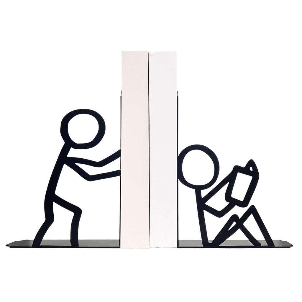 Black Iron Art Abstract Line Book Ends Vertical Figure Shape Metal Book Stopper Organzier Home Office Desktop Handicraft