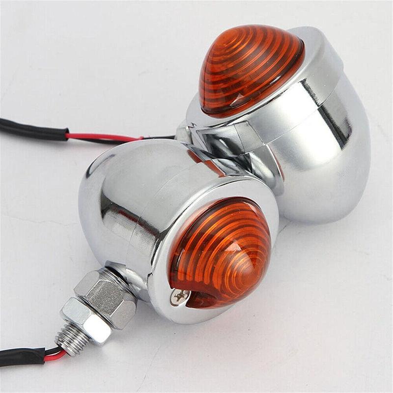 Universal Retro Motorcycle Blinkers Chopper Cafe Racer Motorbike Turn Signal Lights Scooters Metal Indicator 12V Chrome Color