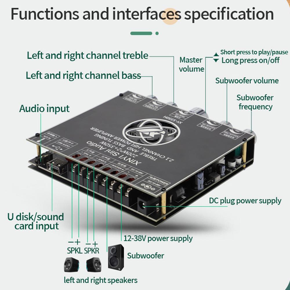 S220H/S350H 2.1-channel Bluetooth 5.1 amplifier board, high-power stereo subwoofer, 160W*2+220W/220WX2+350W