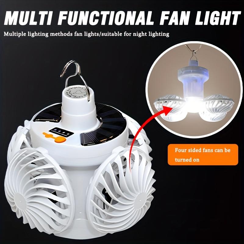 Solar Camping Fan,Light with Ceiling Fan, USB Rechargeable Portable Electric Fan, Hangable Handheld Light with Adjustable Speed,3 Colors, Tent,