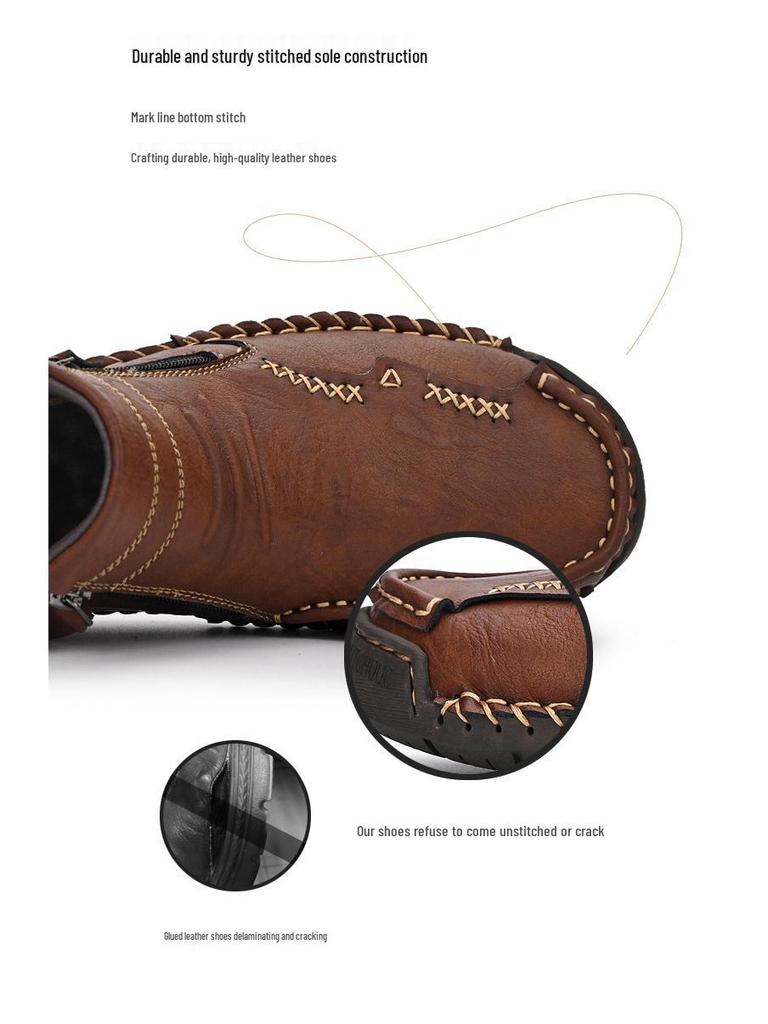 Herren Herbst/Winter Britischer Stil Warme Leder Martin Stiefel - Übergröße High-Top Kurze Stiefel mit Samtfutter