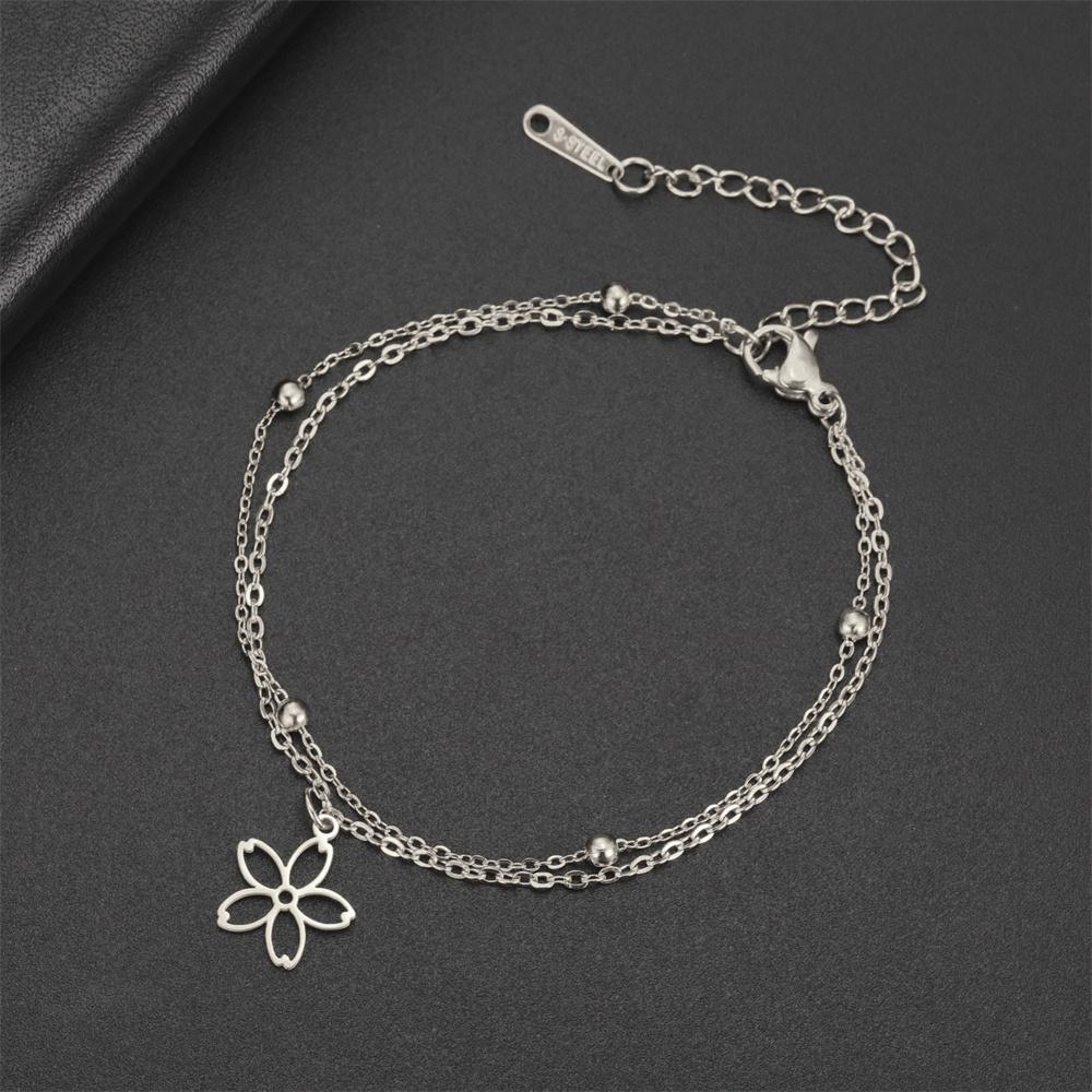 

My Shape Lotus Flower Bracelets for Women Girls Stainless Steel 2 Layers Chains Adjustable Buddha Yoga Bangle Vintage Jewelry