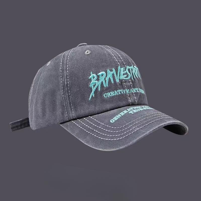 American Baseball Hat Women's Retro Washing Cotton Hat Spring and Summer Sun Shading Versatile Trendy Brand Letter Embroidered Baseball Cap Trendy