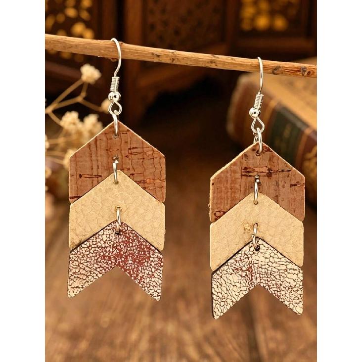 1 Pair Western Style Light Color Patchwork Arrow Multi-Layer Earrings, Niche Design Elegant Earrings