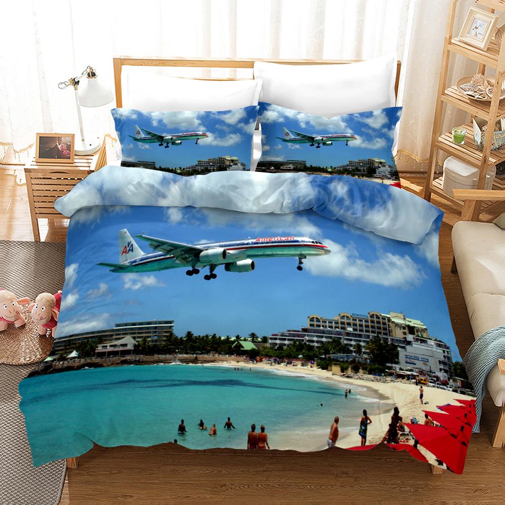 Flugzeug-Bettbezug, fliegendes Flugzeug-Bettwäscheset für Kinder, Jungen und Mädchen, Polyester, Flugzeugdruck, Bettbezug, Doppel-, Queen-Size- und King-Size-Größe
