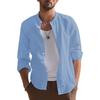 Mens Retro Casual Loose Long Sleeve Stand Collar Solid Shirt