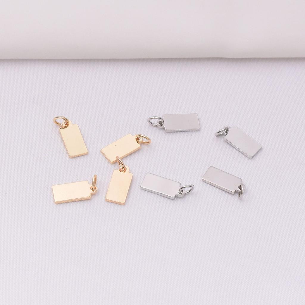 10pcs Color-Preserving 14K Gold-Wrapped Small Square Brand Pendant Jewelry Diy Accessories Necklace Bracelet Laser Engraving Letter Pattern Lettering