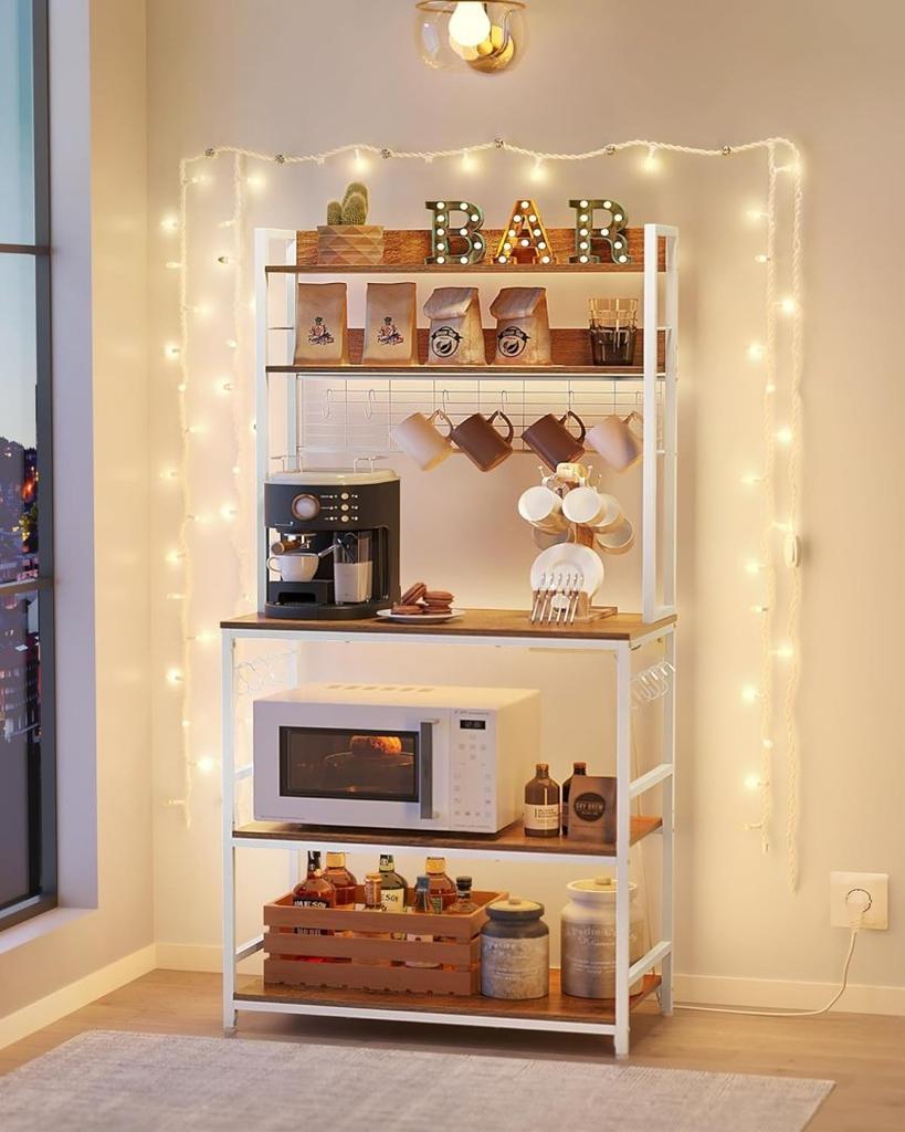 Kitchen Shelf with Mesh Plate, 14 Hooks, 40 X 80 X 170 Cm, Vintage Brown/white