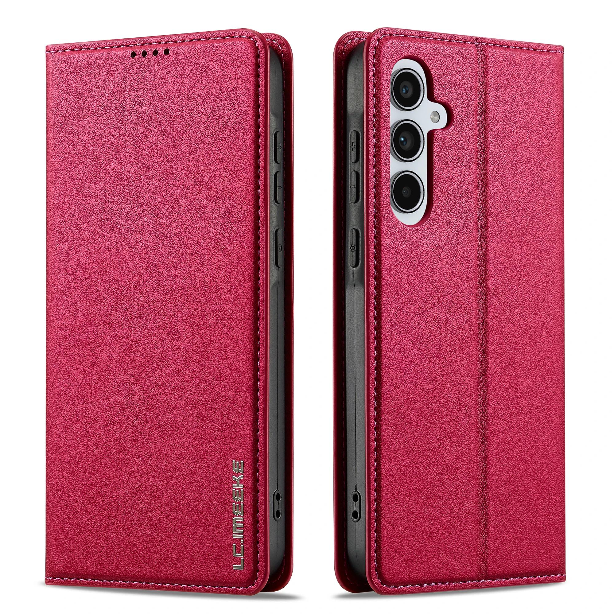 

Flip Leather Case for Samsung Samsung Galaxy A37 A57 A17 A56 A36 A16 A55 A54 A53 A15 A14 S25 S24 S23 FE Edge Phone Card Cover Galaxy s23Plus червоний