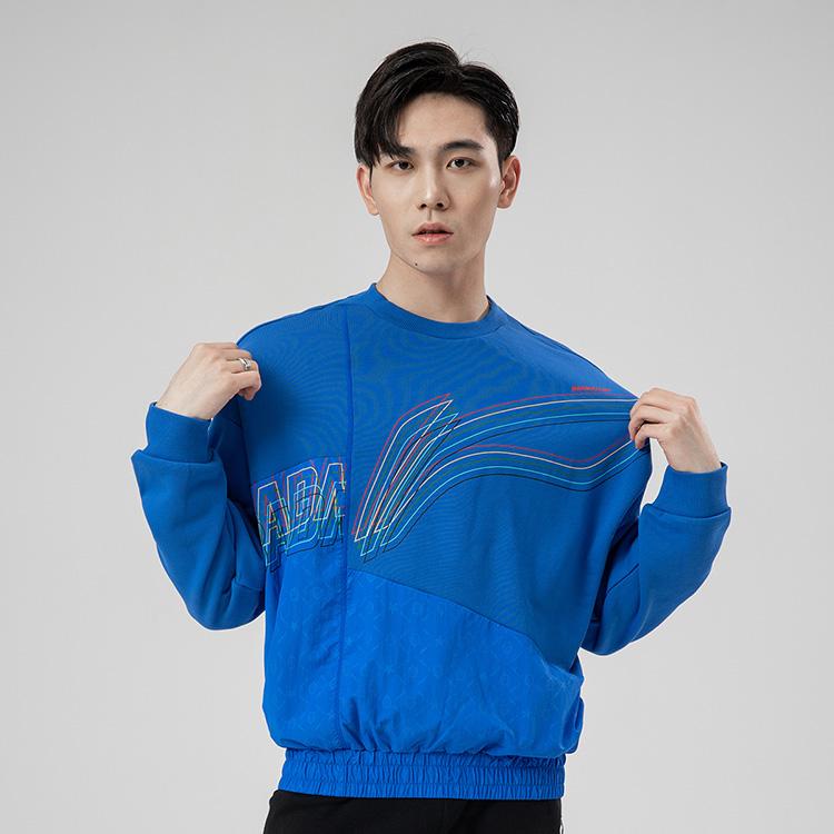 Sudadera Li Ning Casual Tenis Sport Color Block Cuello Redondo Hombre azul AWDQ821-3