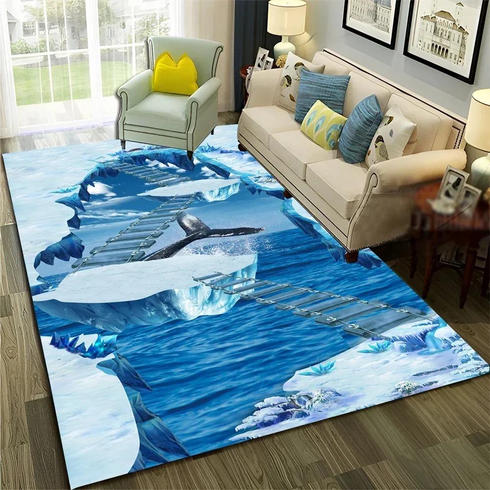 Interesting Starfish Shark Beach Ocean Element Carpet 3D Ocean Beach Visual Carpet Home Decoration Gift