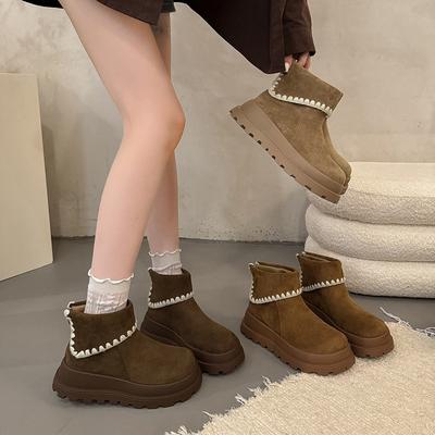 Large Size Women's Shoes 41-43 Wide Fat Feet French Platform Martin Boots Women's Autumn and Winter Retro Fashion Heightening Casual Short Boots