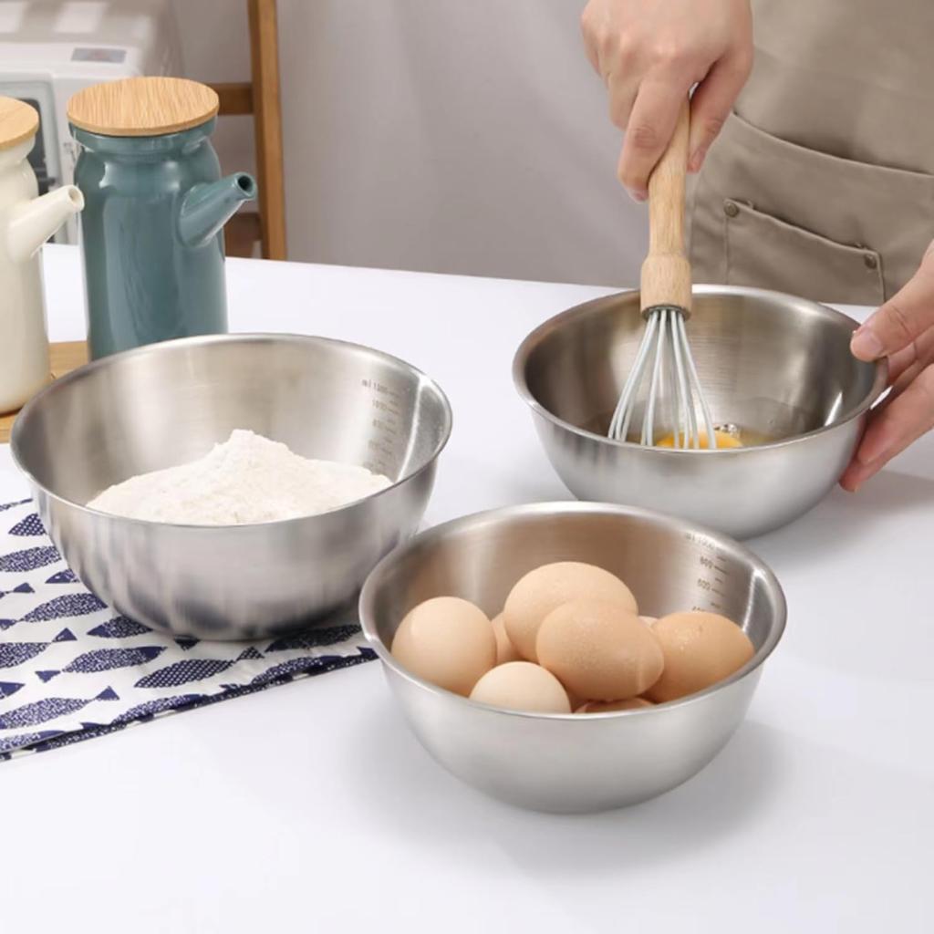 19cm+22cm+24cm+26cm 4Pcs Salad Bowl Stainless Steel 304 Mixing Bowl with Measurement Markings for Kitchen/Baking (No FDA)