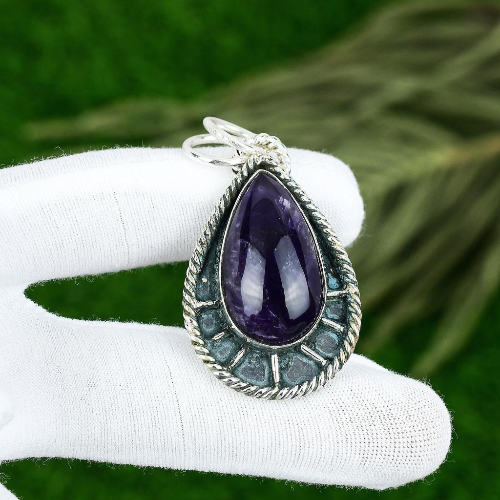Natural Star Amethyst Gemstone Pendant 925 Sterling Silver Jewelry For Women