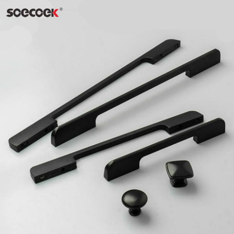 Modern Minimalist Black Aluminum Cabinet Pull Handle Wardrobe Kitchen Drawer Door Hardware