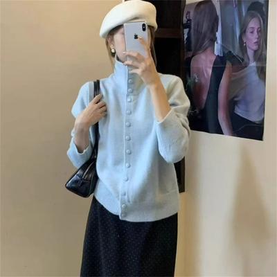 Veste pull doux et cireux à col roulé vent doux pour femme, nouvelle collection automne-hiver, cardigan tricoté simple boutonnage pour femme