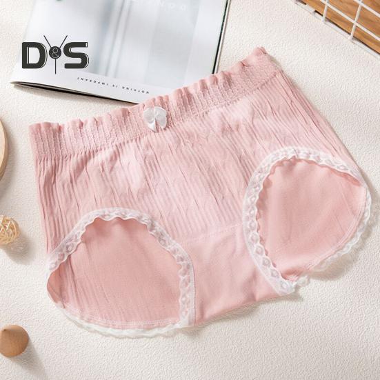 Women Briefs Mid Waist Seamless Lace Bow Decor Solid Color Soft Breathable Elastic Thin Anti septic Moisture wicking Lady Underpants Female Underwear