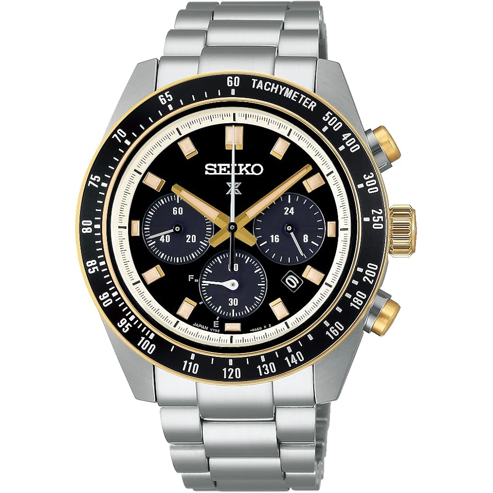 Seiko Prospex SBDL109 Men's Solar Watch Black Gold Chronograph Tachymeter Stainless Steel