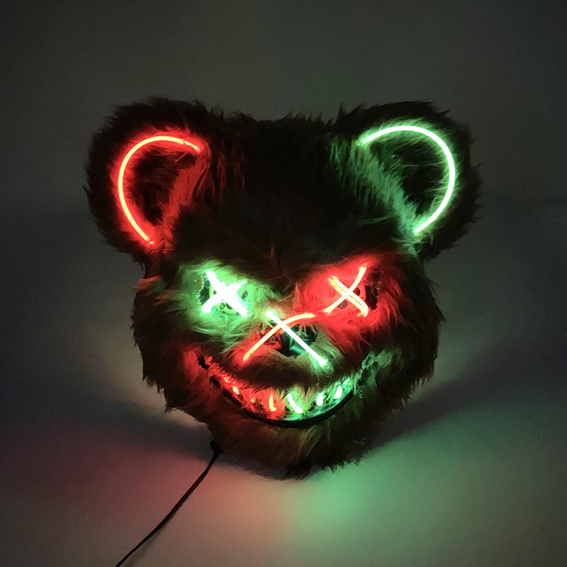 Halloween Leuchtende Horror-Tiermaske LED Leuchtende Blutige Bärenmaske Blinkende Neon Cosplay Gruselige Maskerade Party Maske Zubehör