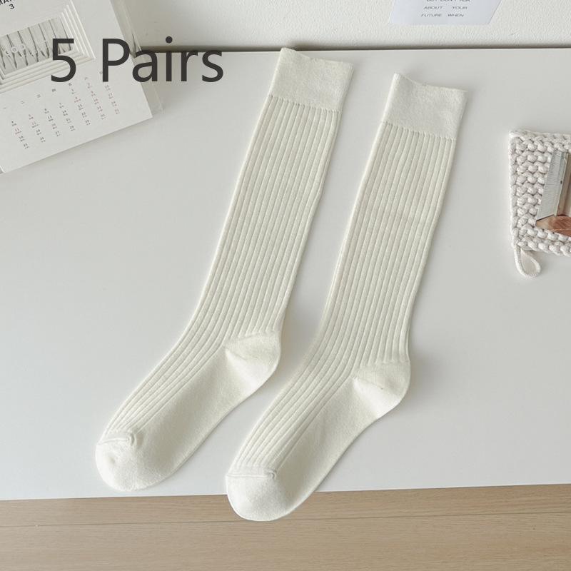 5 Pairs of Women Simple Pure Color Casual Take A Calf Socks