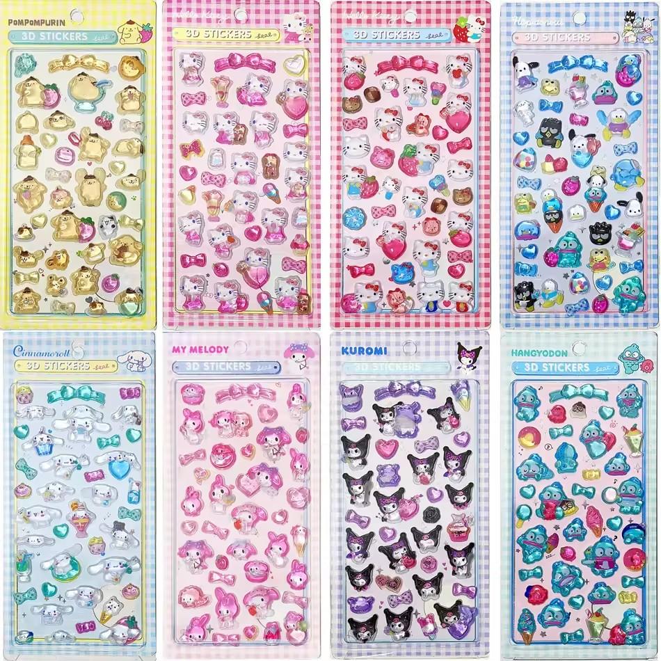 Cute Anime Hellokitty 3D Sanrio Stickers Kuromi Cinnamoroll Transparent Jelly Crystal Decorative Sticker Phone Case DIY Kids Toy