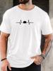 Unisex Black Crew Neck Tee Minimal Hedgehog Heartbeat Pulse Line Cute Small Wild Animal Pet Lover Soft Cotton Male Casual Tops