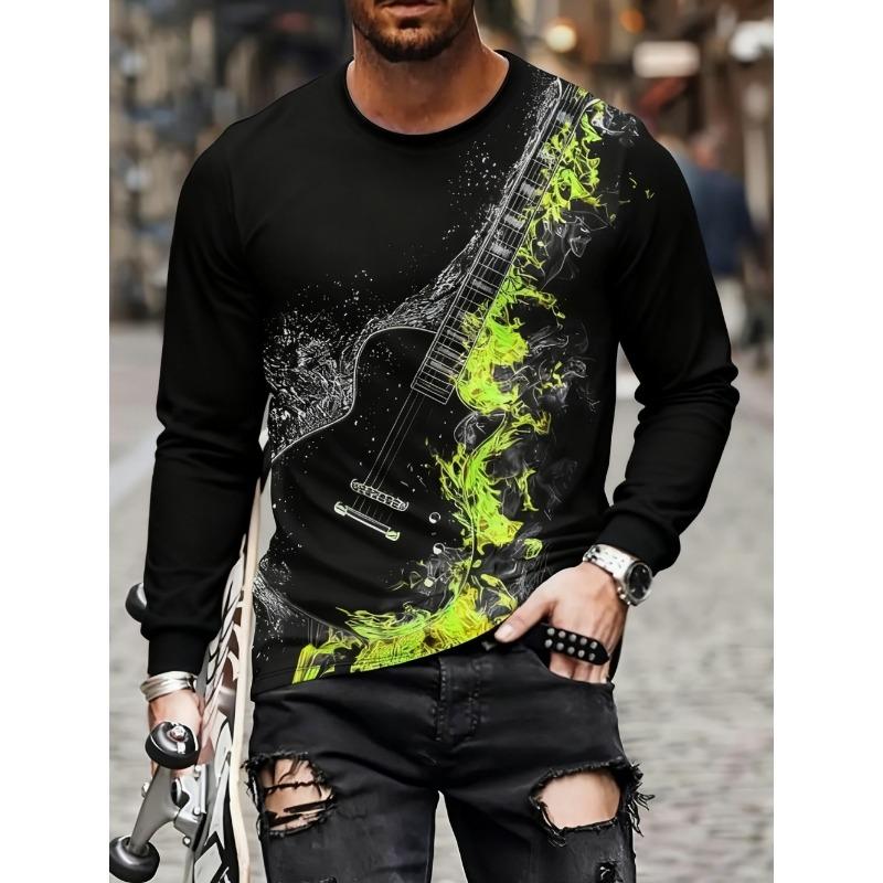 T-shirt Strumenti Musicali da Uomo Chitarra Pianoforte Stampa 3D Manica Lunga Tee Harajuku Y2k Tee Streetwear Top Oversize Abbigliamento Uomo