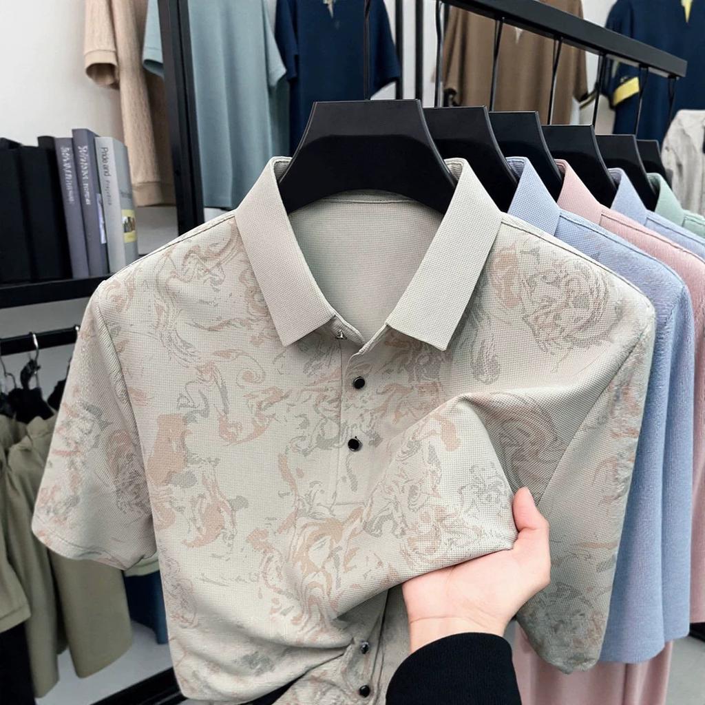 Polo Masculino Gelo Estampado Manga Curta Moda Verão Casual Camiseta